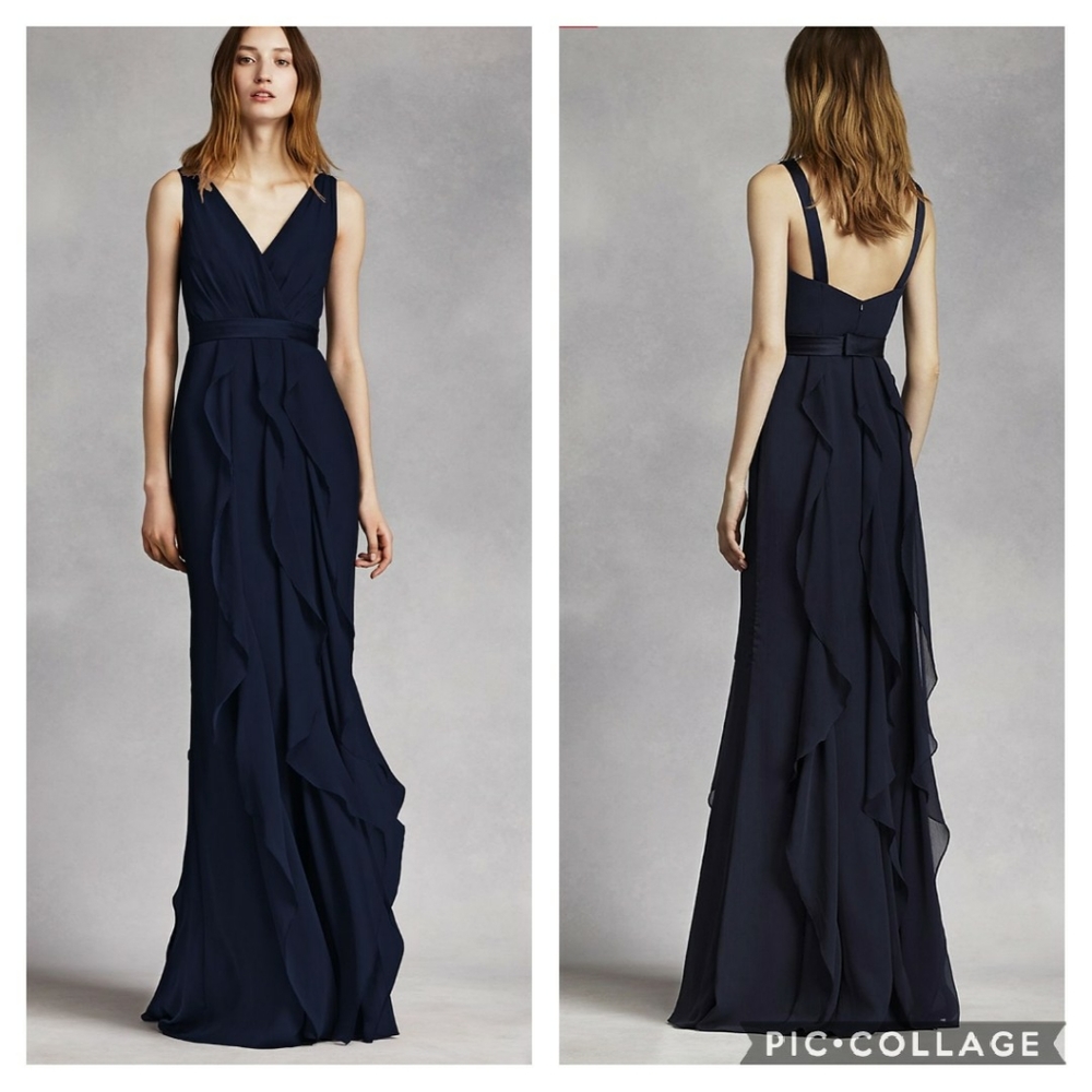 Vera Wang White Collection V-Neck Bodice Dress